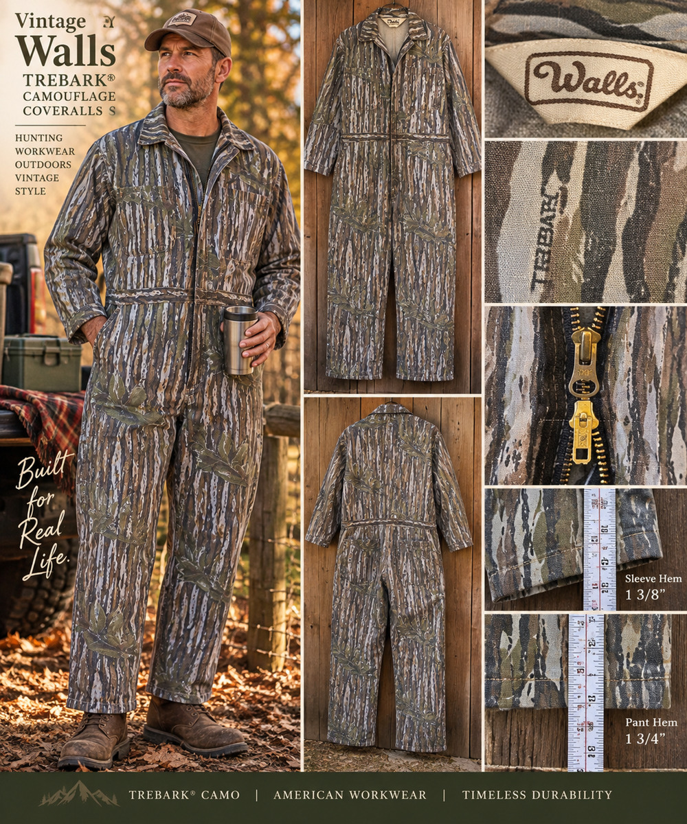 Vintage Walls Trebark Camo Hunting Coveralls Jumpsuit Mens L